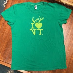 I Love Vermont tee shirt, Lg girls. Green/lt green graphic. Cap sleeve.